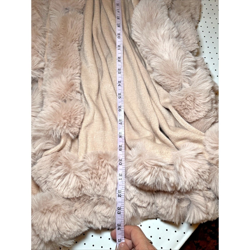 Luxury Faux Fur Trim Knit Poncho Wrap Shawl Cardigan One Size Soft Pink Cozycore - Picture 7 of 7